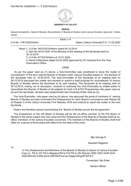 Reconstitution of Boards of Studies Under Various Faculties -Approved - Orders Issued