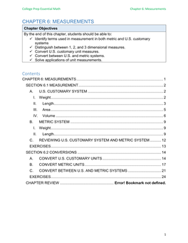 CHAPTER 6: MEASUREMENTS Contents