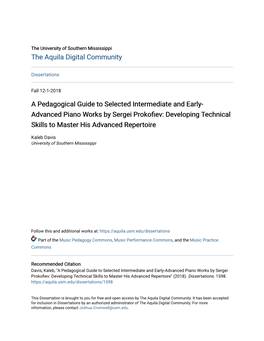 A Pedagogical Guide to Selected Intermediate and Early-Advanced Piano Works by Sergei Prokofiev: Developing Technical Skills to Master His Advanced Repertoire