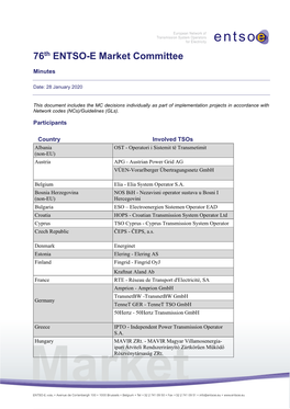 76Th ENTSO-E Market Committee