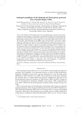 Arthropod Assemblages of the Quebrada Del Morel Private Protected Area (Atacama Region, Chile) 1 1 1 1 JAIME PIZARRO-ARAYA *, FERMI´N M