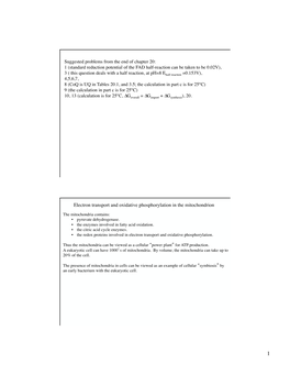 1 (Standard Reduction Potential of the FAD Half-Reaction Can Be Taken to Be 0.02V)