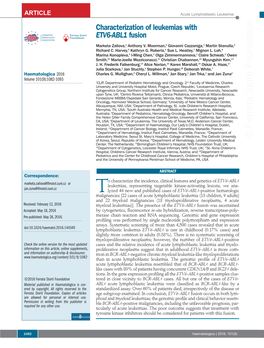 Characterization of Leukemias with ETV6-ABL1 Fusion