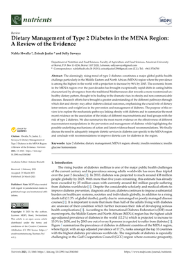 Dietary Management of Type 2 Diabetes in the MENA Region: a Review of the Evidence