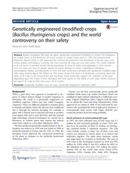 Genetically Engineered (Modified) Crops (Bacillus Thuringiensis Crops) and the World Controversy on Their Safety Mohamed Samir Tawfik Abbas