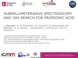 Submillimeterwave Spectroscopy and Ism Search for Propionic Acid