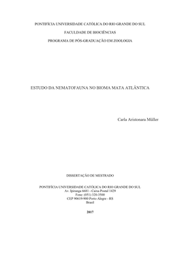 ESTUDO DA NEMATOFAUNA NO BIOMA MATA ATLÂNTICA Carla