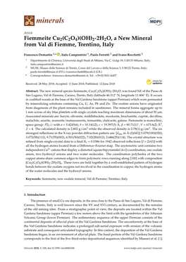 Fiemmeite Cu2 (C2O4)(OH) 2∙ 2H2O, a New Mineral from Val Di Fiemme