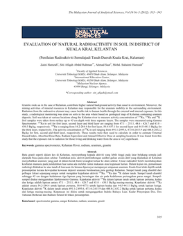 Evaluation of Natural Radioactivity in Soil in District of Kuala Krai, Kelantan