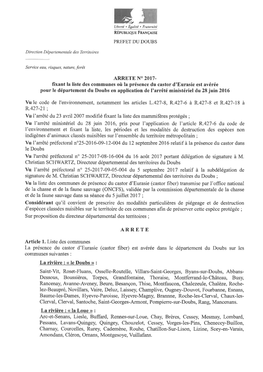 Vu L'arrêté Du 23 Avril 2007 Modifié Fixant La Liste Des Mammifères Protégés ; Vu L'arrêté Ministériel Du 28 Juin 2016, Pris Pour L'application De L'article R