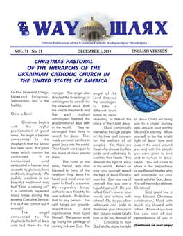 Christmas Pastoral of the Hierarchs of the Ukrainian Catholic Church in the United States of America