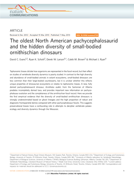 The Oldest North American Pachycephalosaurid and the Hidden Diversity of Small-Bodied Ornithischian Dinosaurs