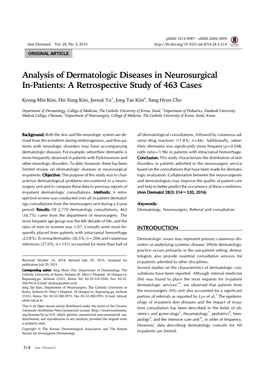 Analysis of Dermatologic Diseases in Neurosurgical In-Patients: a Retrospective Study of 463 Cases