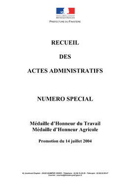 Recueil Des Actes Administratifs Numero Special