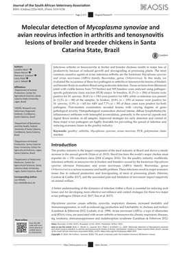 Molecular Detection of Mycoplasma Synoviae and Avian Reovirus