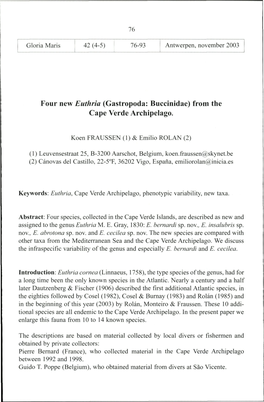 Four New Euthria (Gastropoda: Buccinidae) from the Cape Verde Archipelago