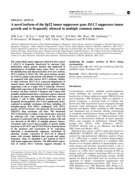 A Novel Isoform of the 8P22 Tumor Suppressor Gene DLC1 Suppresses Tumor Growth and Is Frequently Silenced in Multiple Common Tumors