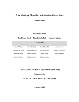 Emancipatory Education in Jordanian Universities. Survey Study