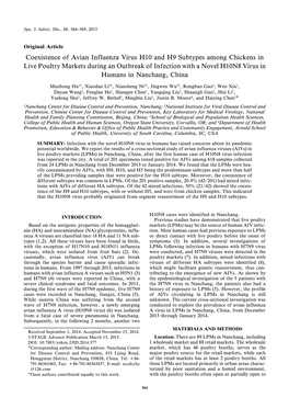 Coexistence of Avian Influenza Virus H10 and H9 Subtypes Among Chickens in Live Poultry Markets During an Outbreak of Infection