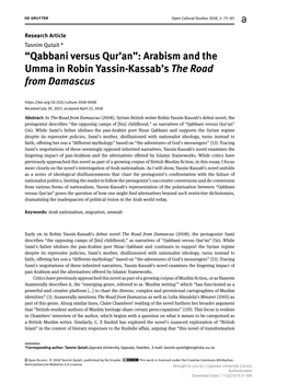 Arabism and the Umma in Robin Yassin-Kassab's The