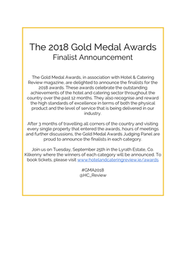 The 2018 Gold Medal Awards Finalist Announcement