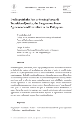 Transitional Justice, the Bangsamoro Peace Agreement and Federalism in the Philippines