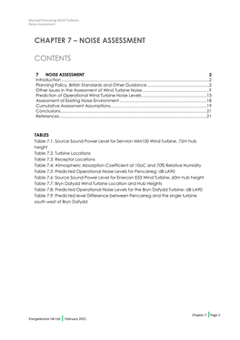 Chapter 7 – Noise Assessment Contents