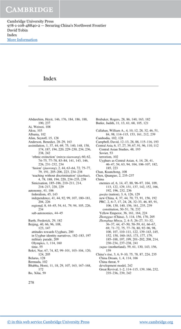 Cambridge University Press 978-1-108-48840-2 — Securing China's Northwest Frontier David Tobin Index More Information