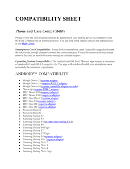 Compatibility Sheet