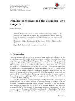 Families of Motives and the Mumford–Tate Conjecture