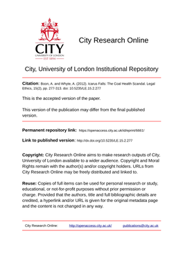 Icarus Falls: the Coal Health Scandal
