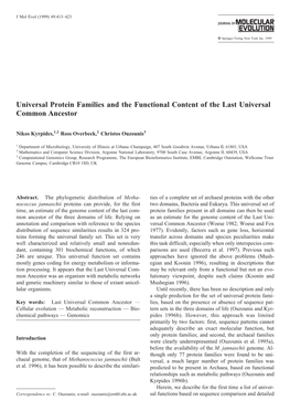 Universal Protein Families and the Functional Content of the Last Universal Common Ancestor