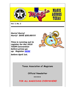 Texas Association of Magicians Official Newsletter ***** for ALL