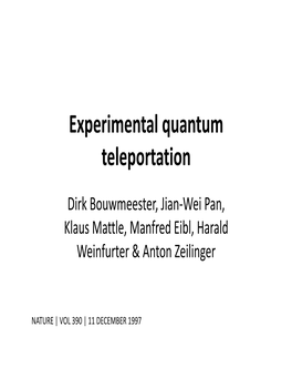 Experimental Quantum Teleportation
