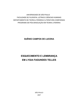 Esquecimento E Lembrança Em Lygia Fagundes Telles