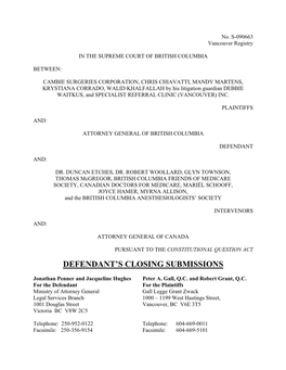 Defendant's Closing Submissions