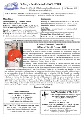 St. Mary's Pro-Cathedral NEWSLETTER