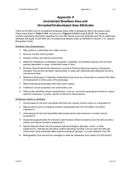 Appendix H Inventoried Roadless Area and Unroaded/Undeveloped Area Attributes