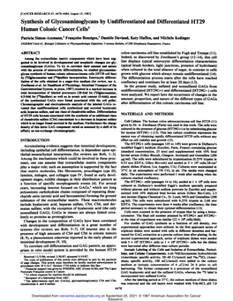 Synthesis of Glycosaminoglycans by Undifferentiated and Differentiated HT29 Human Colonie Cancer Cells1