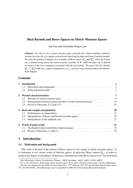 Heat Kernels and Besov Spaces on Metric Measure Spaces Contents 1