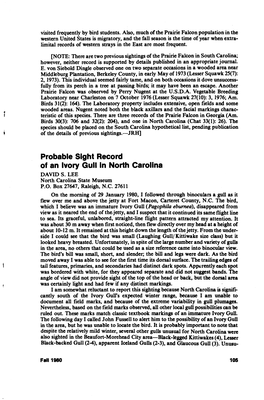 Probable Sight Record of an Ivory Gull in North Carolina DAVID S