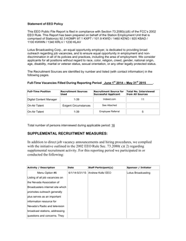 SUPPLEMENTAL RECRUITMENT MEASURES: in Addition to Direct Job Vacancy Announcements and Hiring Procedures, We Complied with the I