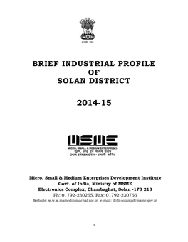 Brief Industrial Profile of Solan District