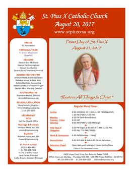 St. Pius X Catholic Church August 20, 2017