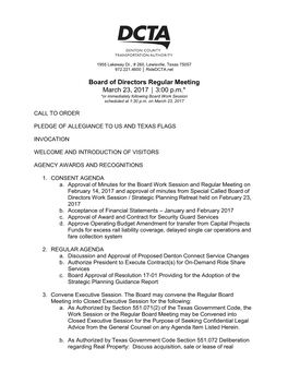 Board of Directors Regular Meeting March 23, 2017 3:00