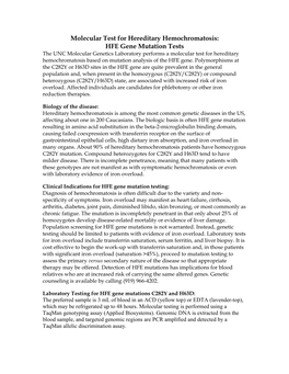 Molecular Test for Hereditary Hemochromatosis HFE Gene