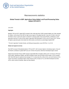 Global Trends in GDP, Agriculture Value Added, and Food-Processing Value Added (1970-2017)