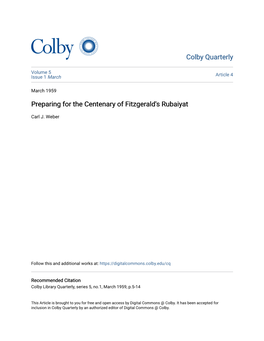 Preparing for the Centenary of Fitzgerald's Rubaiyat