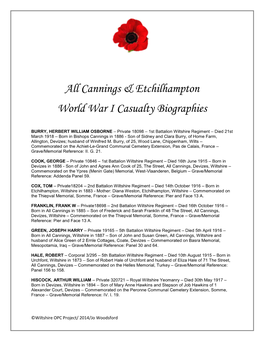 All Cannings & Etchilhampton World War I Casualty Biographies