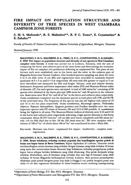 Fire Impact on Population Structure and Diversity of Tree Species in West Usambara Camphor Zone Forests